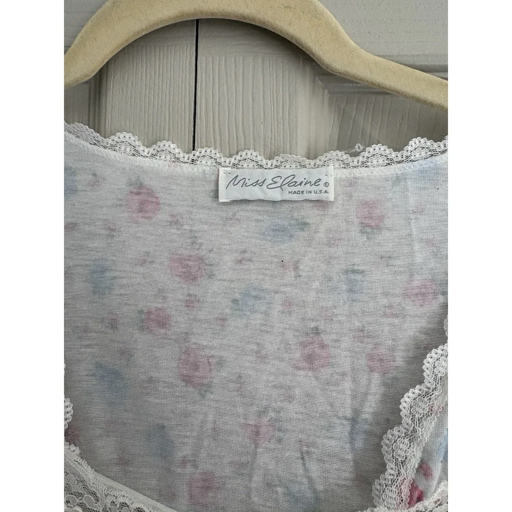 Vintage Miss‎ Elaine Nightgown Floral Lace Cotton Balloon Sleeve Large Flawed